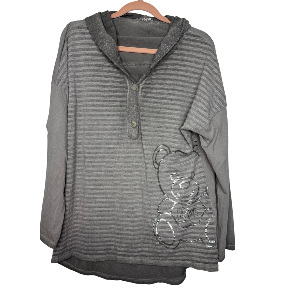 Three Stars Grey Striped Hoodie LOVE Bear Sparkle Italy Cotton Viscose Women’s M